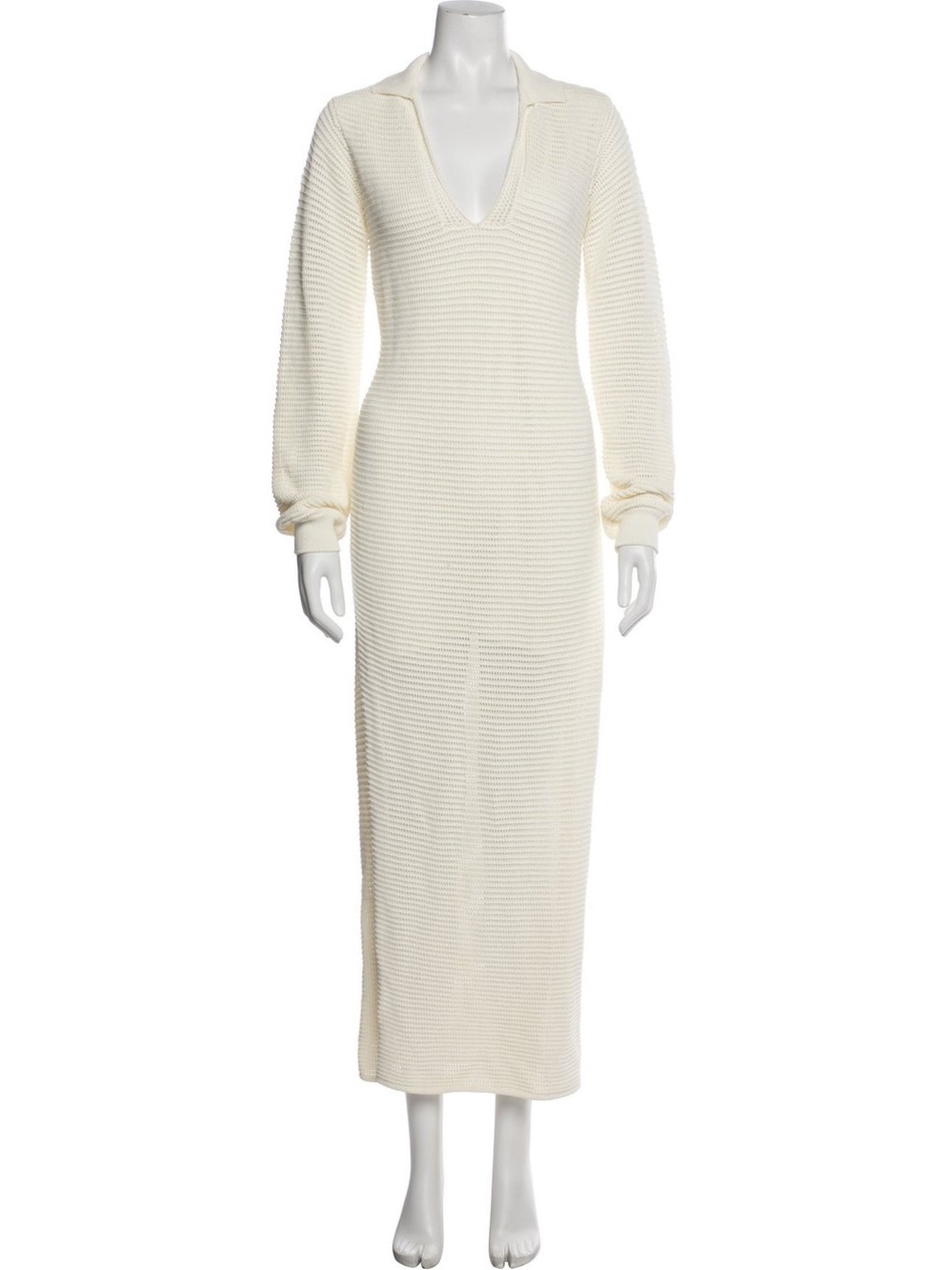 Frame Denim Cream Ribbed V-Neck Maxi Dress